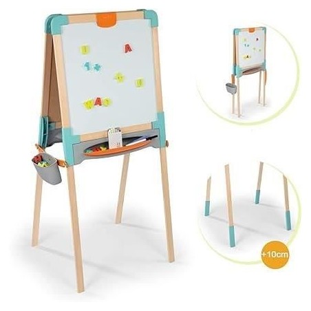 Smoby - Tableau en bois double face - Ardoise craie et Blanche magnétique - Pliable et hauteur ajustable - 80 accessoires - Dé