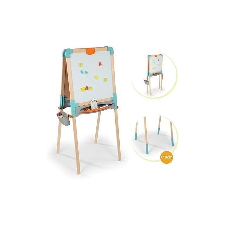 Smoby - Tableau en bois double face - Ardoise craie et Blanche magnétique - Pliable et hauteur ajustable - 80 accessoires - Dé