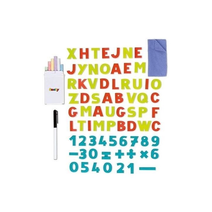 Smoby - Tableau en bois double face - Ardoise craie et Blanche magnétique - Pliable et hauteur ajustable - 80 accessoires - Dé