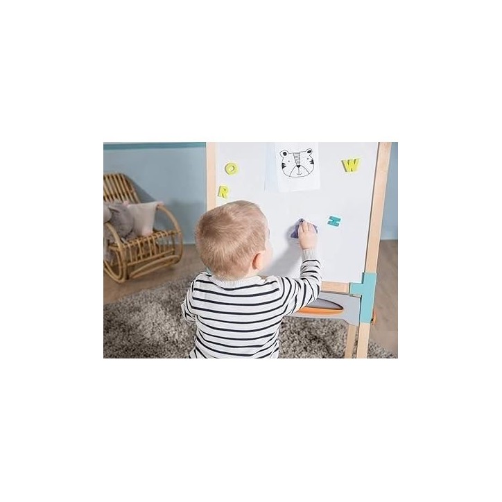 Smoby - Tableau en bois double face - Ardoise craie et Blanche magnétique - Pliable et hauteur ajustable - 80 accessoires - Dé