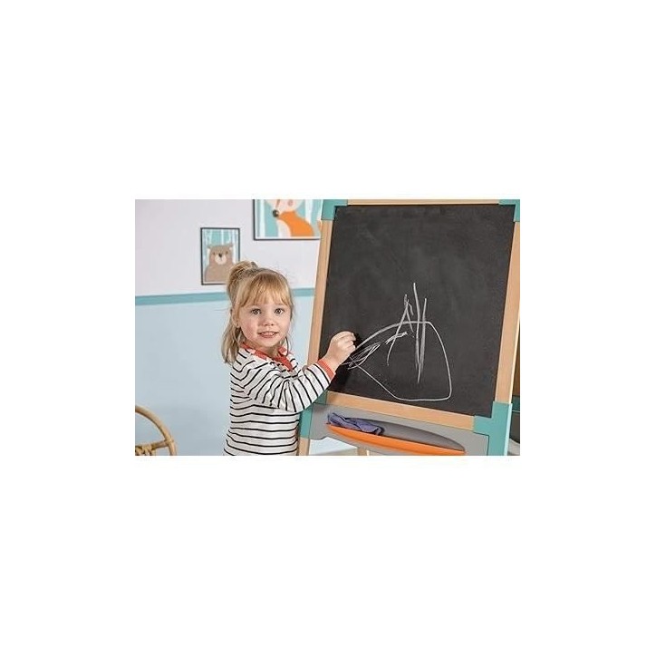 Smoby - Tableau en bois double face - Ardoise craie et Blanche magnétique - Pliable et hauteur ajustable - 80 accessoires - Dé