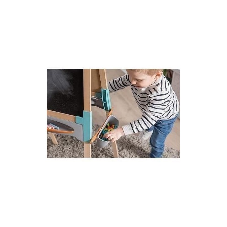 Smoby - Tableau en bois double face - Ardoise craie et Blanche magnétique - Pliable et hauteur ajustable - 80 accessoires - Dé