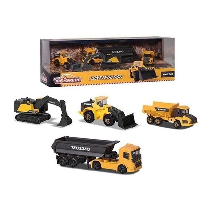 Coffret de 4 véhicules de chantier Volvo en métal reproductions a l'
