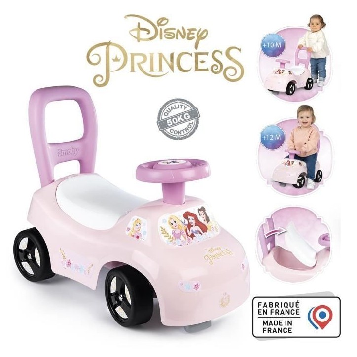 Smoby - Porteur auto enfant 2 en 1 - Disney Princesse - Coffre sous la selle - Des 10 mois - Fabrication française