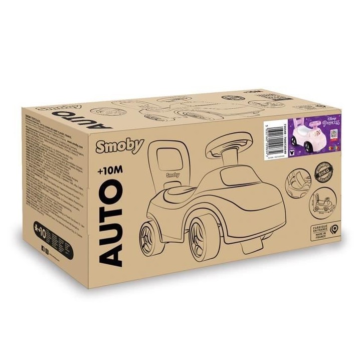 Smoby - Porteur auto enfant 2 en 1 - Disney Princesse - Coffre sous la selle - Des 10 mois - Fabrication française