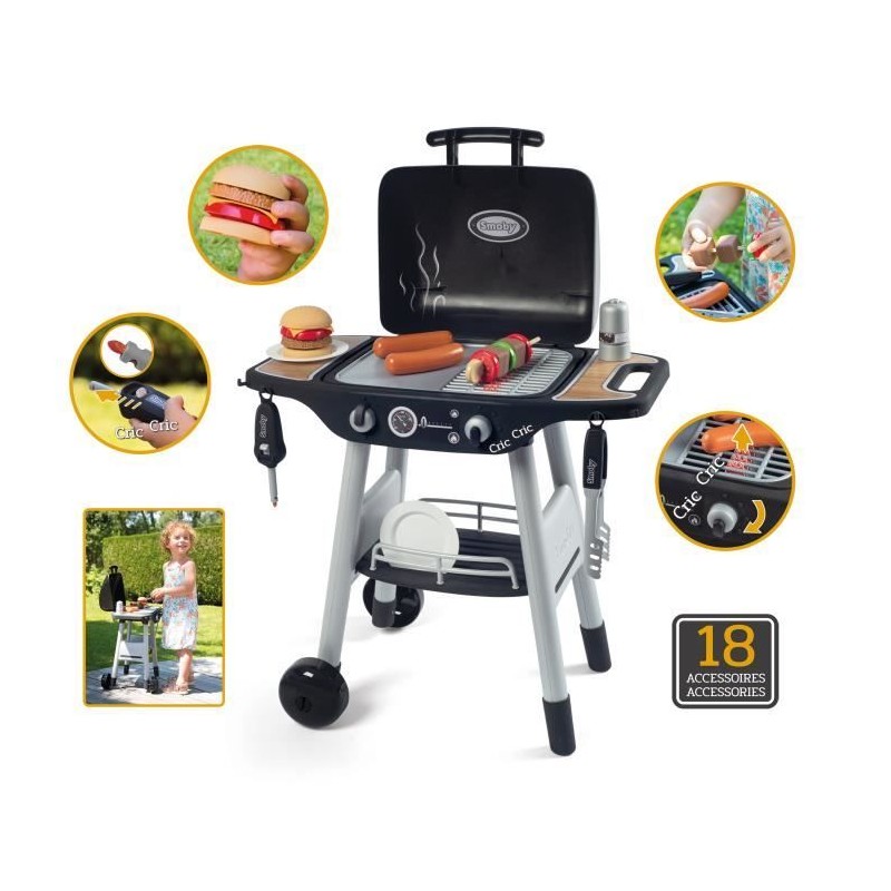 Smoby - BBQ Grill - Barbecue pour enfant - 18 accessoires - Fonctions