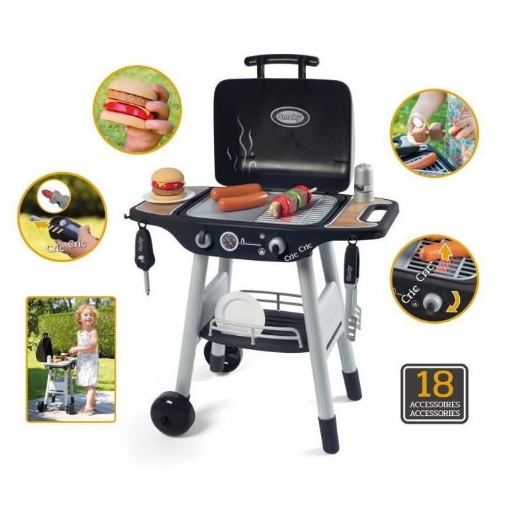 Smoby - BBQ Grill - Barbecue pour enfant - 18 accessoires - Fonctions flammes rétractables et boutons sonores - Fabriqué en Fr Smoby - BBQ Grill - Barbecue pour enfant - 18 accessoires - Fonctions flammes rétractables et boutons sonores - Fabriqué en Fr