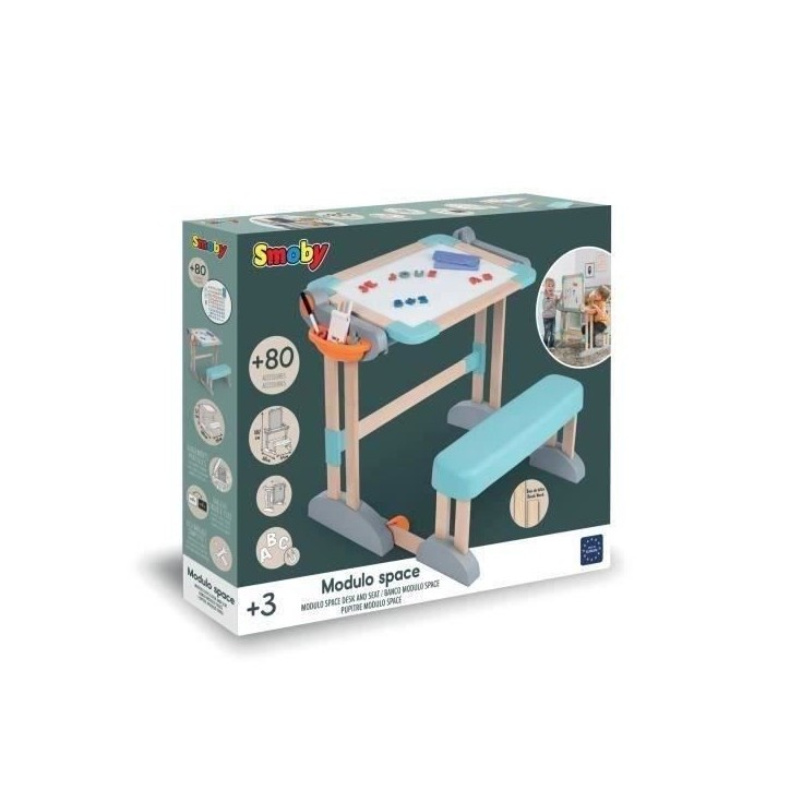 Smoby - Bureau Modulo Space - Transformable en Tableau Double Face - 80 Accessoires Inclus - Des 3 Ans - 420304 Smoby - Bureau Modulo Space - Transformable en Tableau Double Face - 80 Accessoires Inclus - Des 3 Ans - 420304