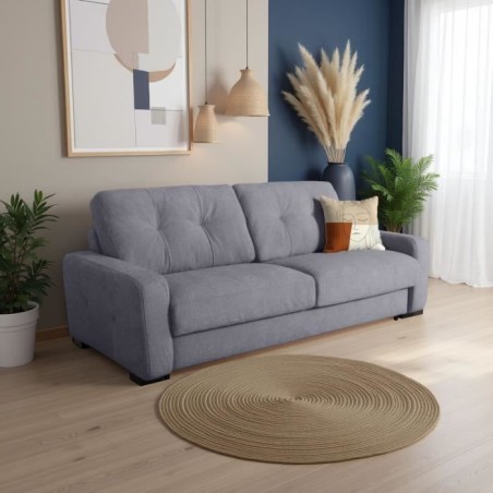 Canapé convertible express - 2/3 places - SOA - Tissu gauffré - Gris souris - Matelas 15 cm - 195 x 100 x 91 cm - DUNLOPILLO