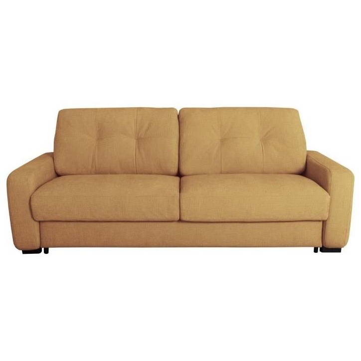Canapé convertible express - 3 places - SOA - Tissu gauffré - Ocre - Matelas 15 cm - 215 x 100 x 91 cm - DUNLOPILLO