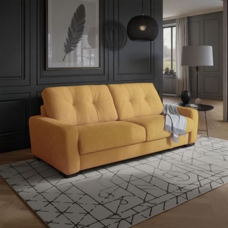 Canapé convertible express - 3 places - SOA - Tissu gauffré - Ocre - Matelas 15 cm - 215 x 100 x 91 cm - DUNLOPILLO