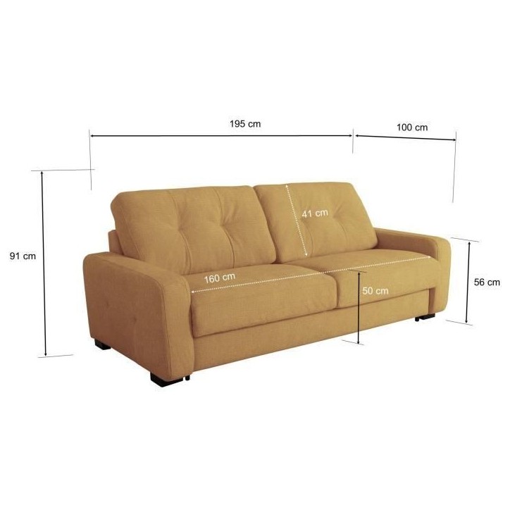 Canapé convertible express - 3 places - SOA - Tissu gauffré - Ocre - Matelas 15 cm - 215 x 100 x 91 cm - DUNLOPILLO