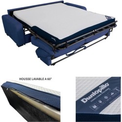 Canapé convertible express - 3 places - SOA - Tissu gauffré - Saphir