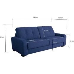 Canapé convertible express - 3 places - SOA - Tissu gauffré - Saphir