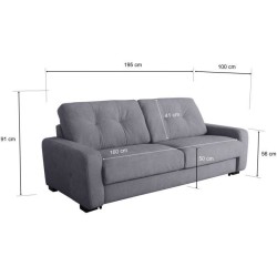 Canapé convertible express - 3 places - SOA - Tissu gauffré - Gris s