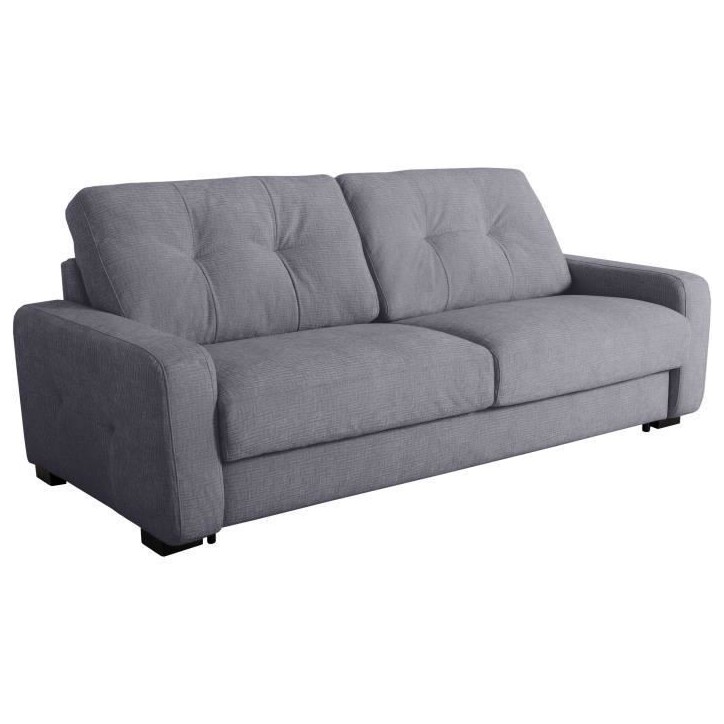 Canapé convertible express - 3 places - SOA - Tissu gauffré - Gris souris - Matelas 15 cm - 215 x 100 x 91 cm - DUNLOPILLO