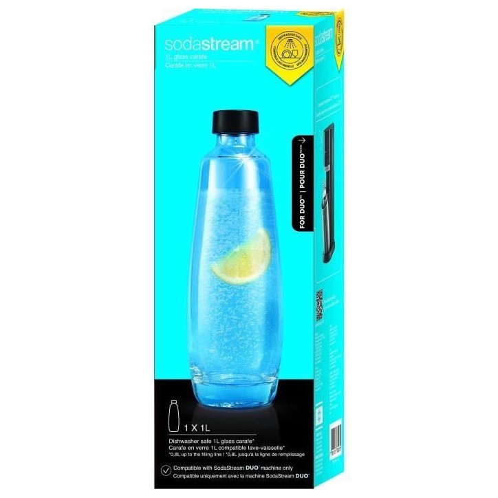 Bouteille en verre SODASTREAM - Capacité 1L - Compatible machine DUO