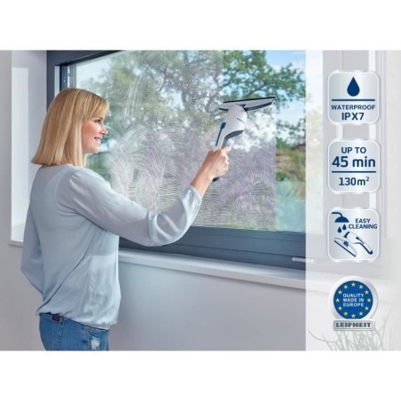 Aspirateur a vitres et salle de bains Leifheit Nemo 51030, lave vitres électrique avec boîtier étanche, autonomie 45 minutes,