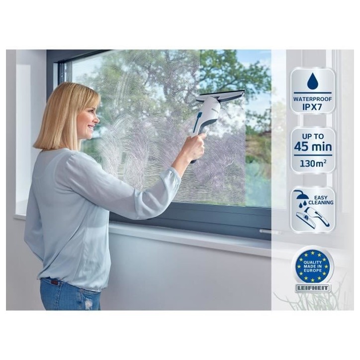 Aspirateur a vitres et salle de bains Leifheit Nemo 51030, lave vitres électrique avec boîtier étanche, autonomie 45 minutes,
