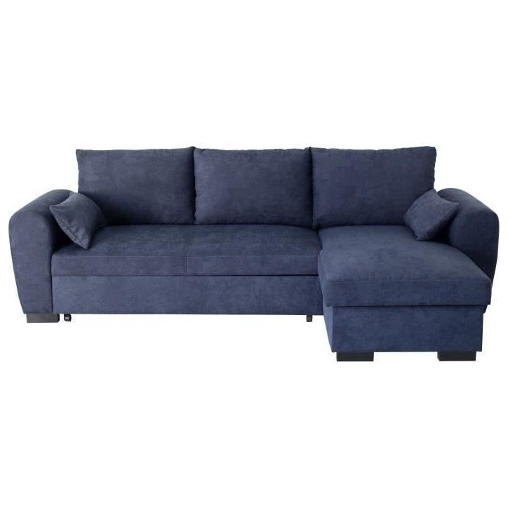 Canapé d'angle convertible réversible MAX - Méridienne avec coffre - Tissu bleu - L 240 x P 143 x H 85 cm