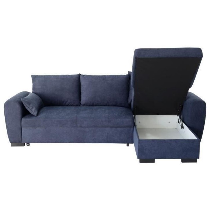 Canapé d'angle convertible réversible MAX - Méridienne avec coffre - Tissu bleu - L 240 x P 143 x H 85 cm