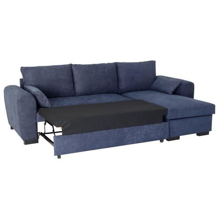 Canapé d'angle convertible réversible MAX - Méridienne avec coffre - Tissu bleu - L 240 x P 143 x H 85 cm