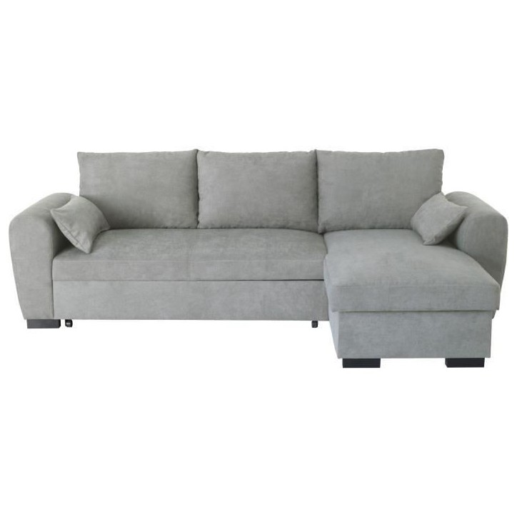 Canapé d'angle convertible réversible MAX - Méridienne avec coffre - Tissu gris clair - L 240 x P 143 x H 85 cm