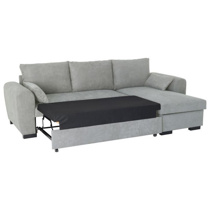 Canapé d'angle convertible réversible MAX - Méridienne avec coffre - Tissu gris clair - L 240 x P 143 x H 85 cm