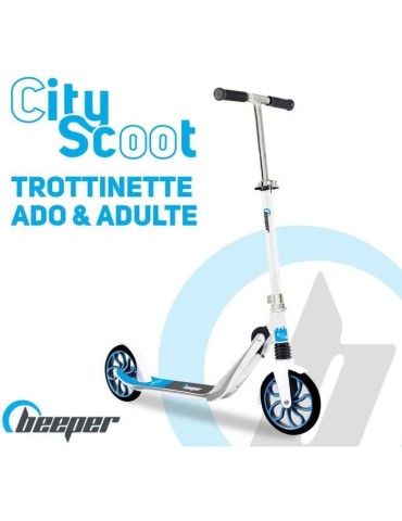 Trottinette mécanique - Adulte/Ados - Beeper City Scoot - Roues 8'' - Suspension avant - Cadre Blanc - Avec frein guidon