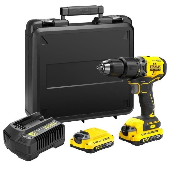 Perceuse visseuse a percussion Brushless 60 Nm - Lithium 18V - 2 Batteries 2Ah - STANLEY FATMAX V20 - SFMCD715D2K-QW