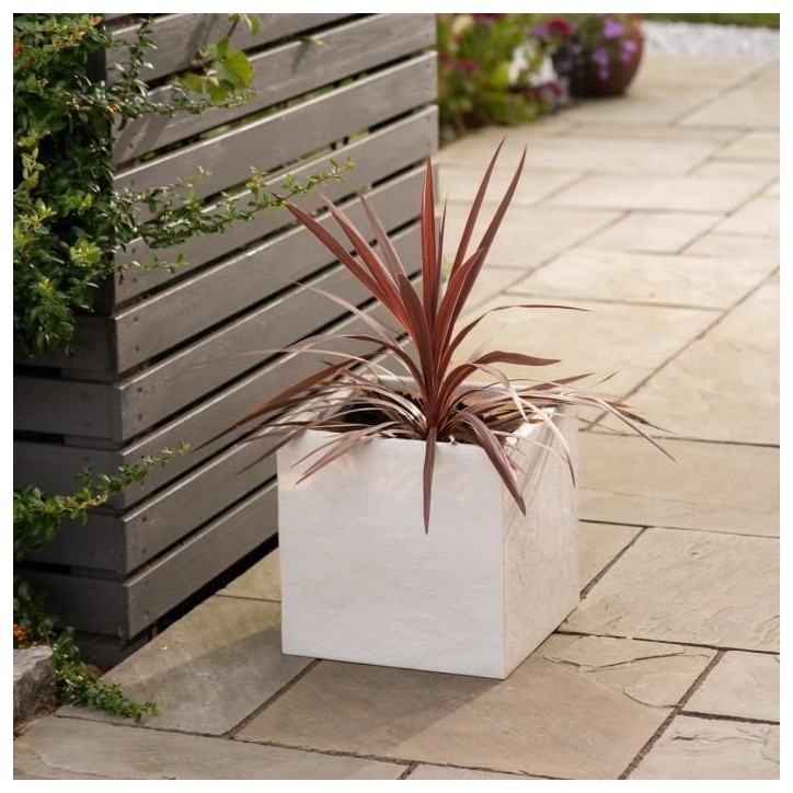 Pot de fleur - STRATA - L - Carré - Riven - Ø 38.5cm x 46.5cm H - Couleur pierre Pot de fleur - STRATA - L - Carré - Riven - Ø 38.5cm x 46.5cm H - Couleur pierre