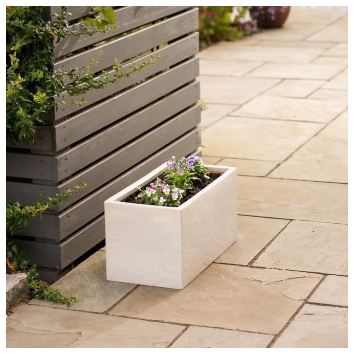 Pot de fleur - STRATA - Riven trough - Ø 38.5cm x 17.5cm H x 46.5cm L - Couleur pierre