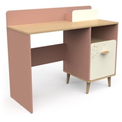 Bureau enfant - SUZIE - 1 porte - 1 niche - Chene / Abricot - 106,6 x