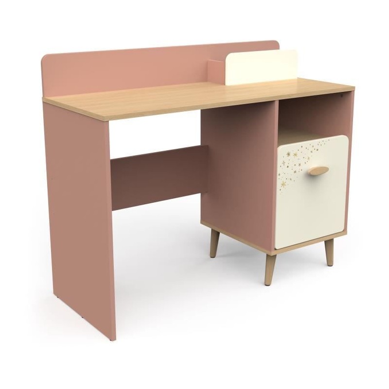 Bureau enfant - SUZIE - 1 porte - 1 niche - Chene / Abricot - 106,6 x