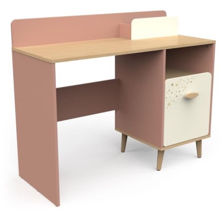 Bureau enfant - SUZIE - 1 porte - 1 niche - Chene / Abricot - 106,6 x