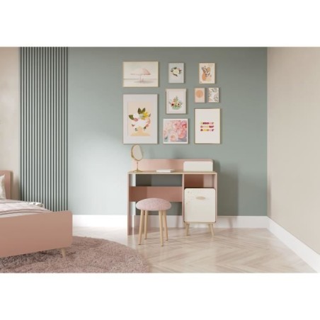 Bureau enfant - SUZIE - 1 porte - 1 niche - Chene / Abricot - 106,6 x 44,9 x 87,7 cm - DEMEYERE