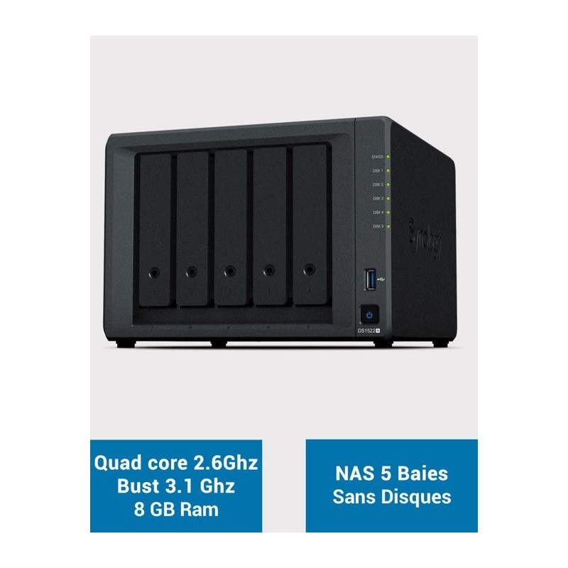 Serveur NAS extensible 5 baies - SYNOLOGY - DS1522+ - AMD Ryzen R1600