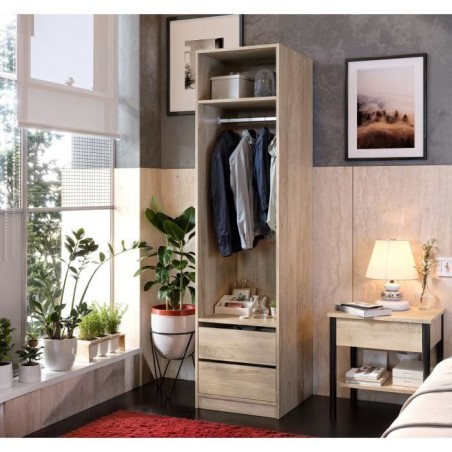 Dressing - Chene - 2 tiroirs - 2 étageres - 1 tringle - 50 x 57 x 200 cm