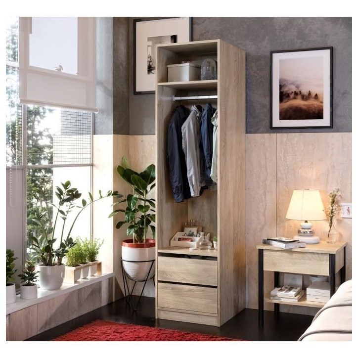 Dressing - Chene - 2 tiroirs - 2 étageres - 1 tringle - 50 x 57 x 200 cm Dressing - Chene - 2 tiroirs - 2 étageres - 1 tringle - 50 x 57 x 200 cm