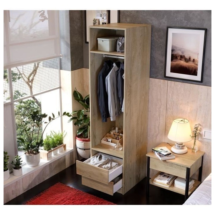 Dressing - Chene - 2 tiroirs - 2 étageres - 1 tringle - 50 x 57 x 200 cm Dressing - Chene - 2 tiroirs - 2 étageres - 1 tringle - 50 x 57 x 200 cm