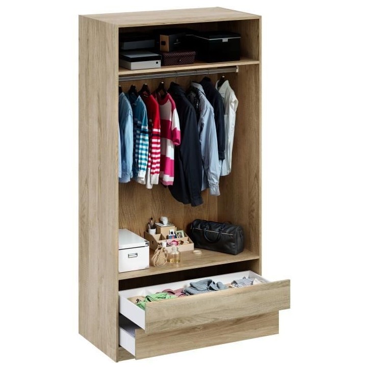 Dressing - Chene - 2 tiroirs - 2 étageres - 1 tringle - 100 x 57 x 200 cm