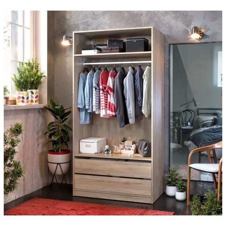 Dressing - Chene - 2 tiroirs - 2 étageres - 1 tringle - 100 x 57 x 200 cm