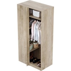 Module armoire d'angle - Chene - 3 étageres - 1 tringle a vetements -