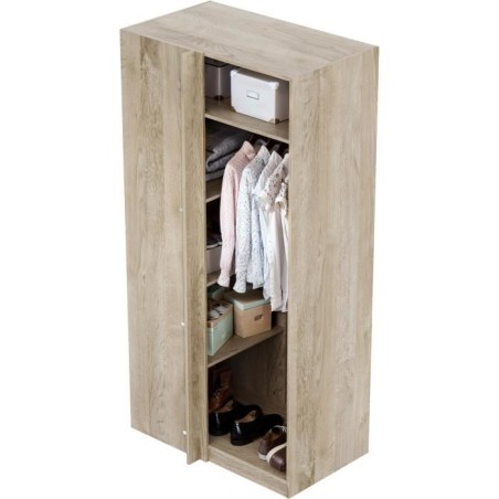 Module armoire d'angle - Chene - 3 étageres - 1 tringle a vetements - 100 x 66 x 200 cm