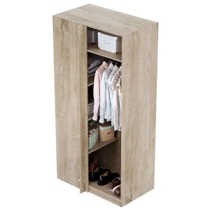 Module armoire d'angle - Chene - 3 étageres - 1 tringle a vetements - 100 x 66 x 200 cm Module armoire d'angle - Chene - 3 étageres - 1 tringle a vetements - 100 x 66 x 200 cm