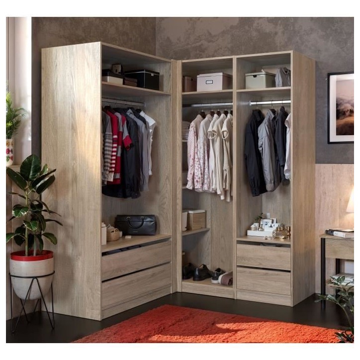 Module armoire d'angle - Chene - 3 étageres - 1 tringle a vetements - 100 x 66 x 200 cm Module armoire d'angle - Chene - 3 étageres - 1 tringle a vetements - 100 x 66 x 200 cm
