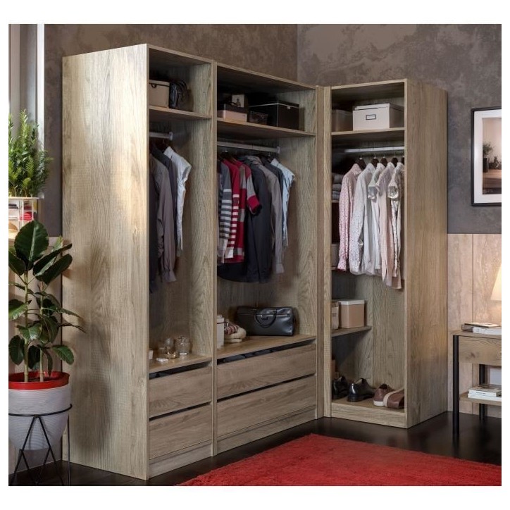 Module armoire d'angle - Chene - 3 étageres - 1 tringle a vetements - 100 x 66 x 200 cm Module armoire d'angle - Chene - 3 étageres - 1 tringle a vetements - 100 x 66 x 200 cm