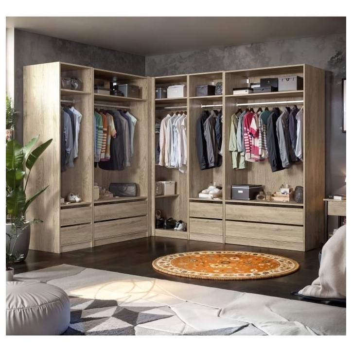 Module armoire d'angle - Chene - 3 étageres - 1 tringle a vetements - 100 x 66 x 200 cm Module armoire d'angle - Chene - 3 étageres - 1 tringle a vetements - 100 x 66 x 200 cm