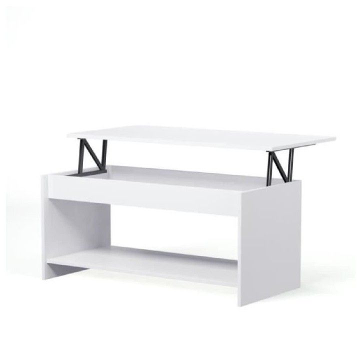 Table basse relevable - Style contemporain blanc mat - L 100 x P50 x H44cm - HAPPY Table basse relevable - Style contemporain blanc mat - L 100 x P50 x H44cm - HAPPY