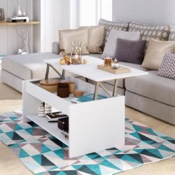 Table basse relevable - Style contemporain blanc mat - L 100 x P50 x H
